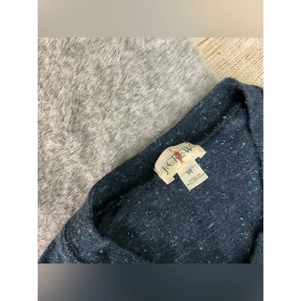 J. Crew Men's Navy Heathered Henley Knit Sweater 100% Cotton Size M